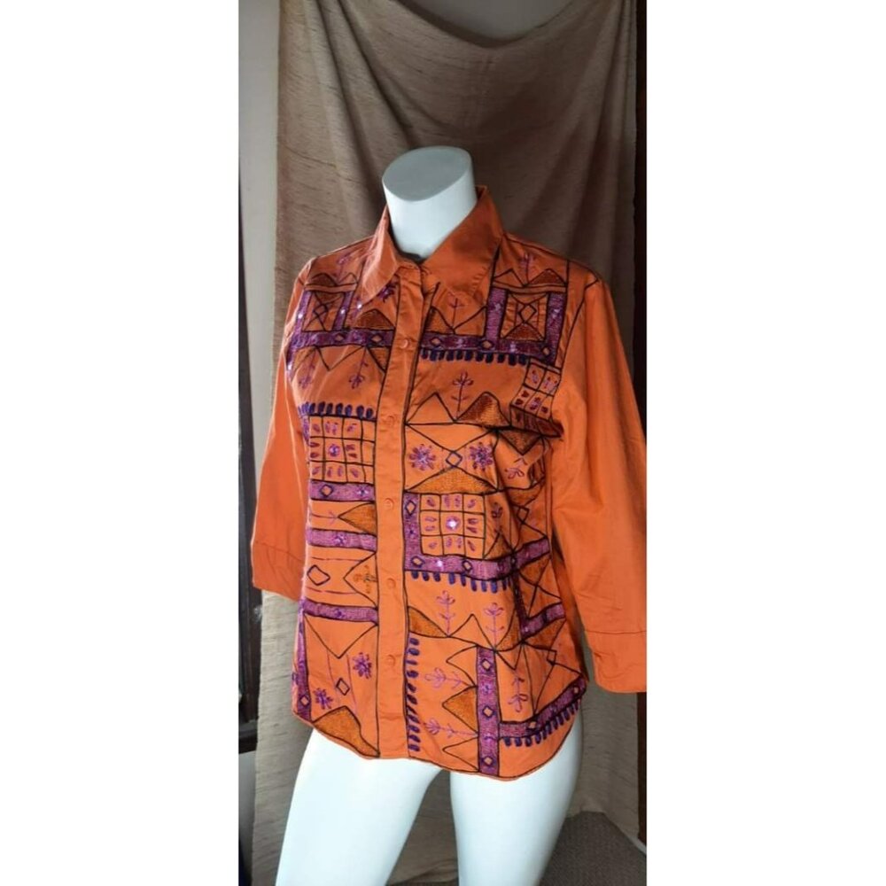 vintage Bill Blass Blassport‎ cotton shirt embroidered M